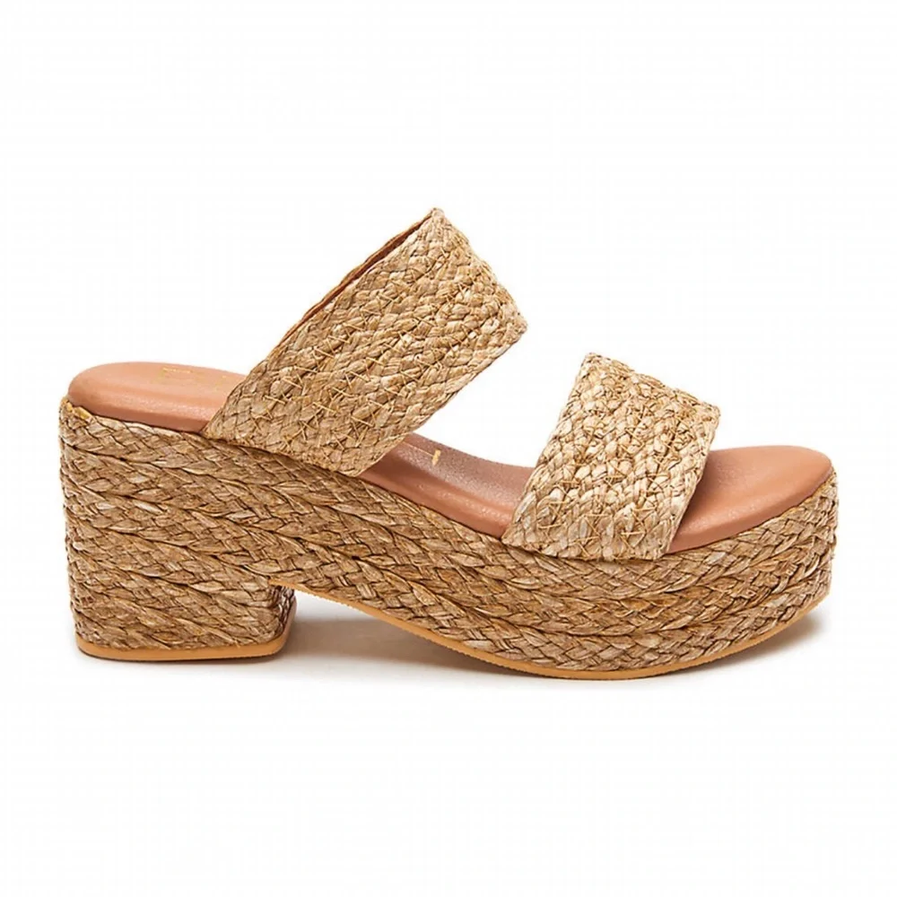 New! Matisse Oceanave Raffia Braided Straw Chunky Block Heel Platform Sandals - Picture 2 of 14